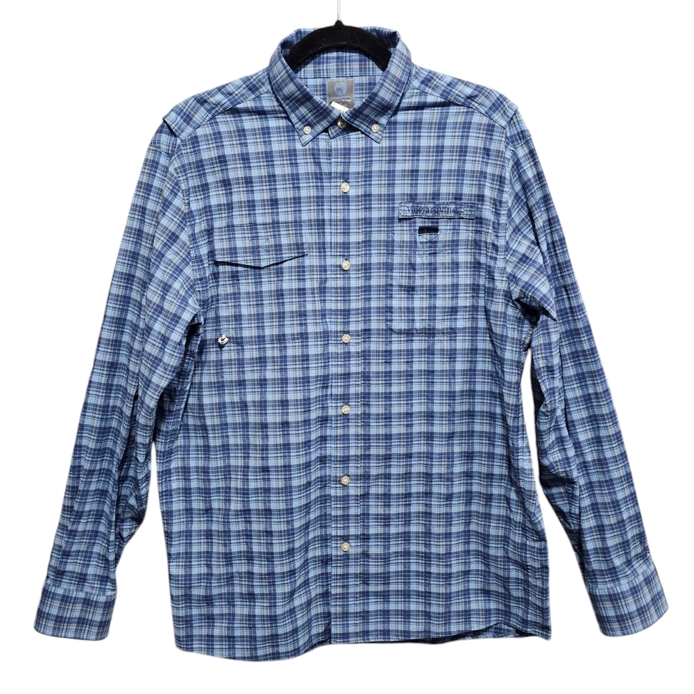 Vineyard Vines Nylon Harbor Shirt Vented Plaid Fishing Outdoor Size Medium